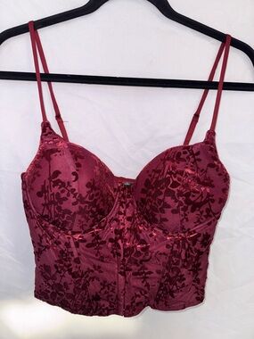 Lulu's Burgundy Velvet Floral Longline Bralette Bustier